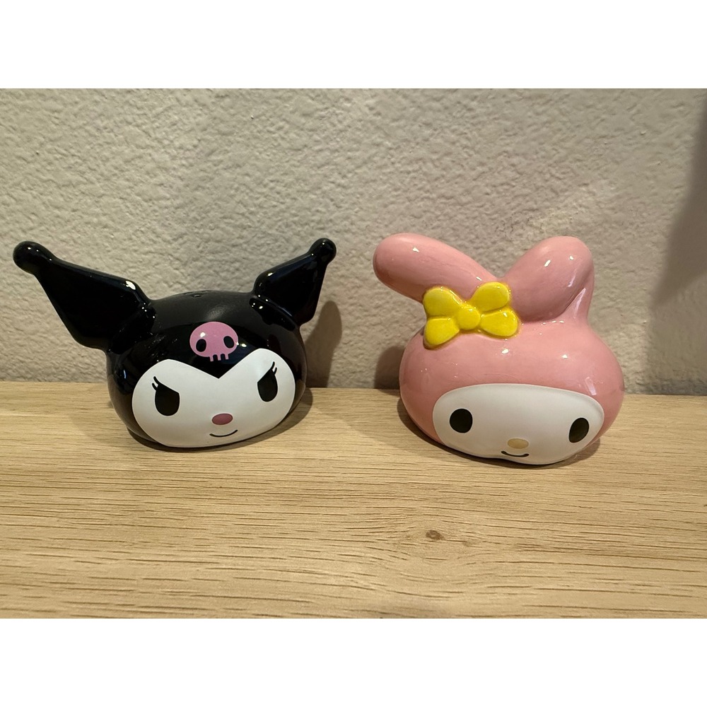 Sanrio Kuromi and My Melody Ceramic Salt and Pepper Shaker Set Black Pink Kawaii